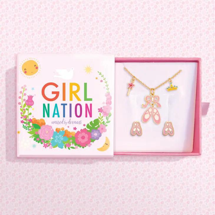 Charming Whimsy Necklace and Earring Set - Ballet Shoes