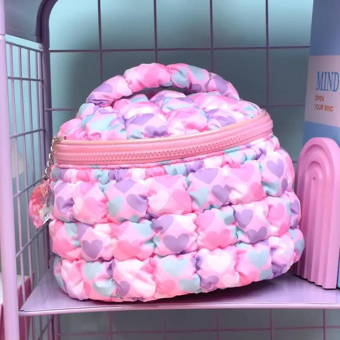 MG Quilted Scrunchies Printed Hearts Glam Bag