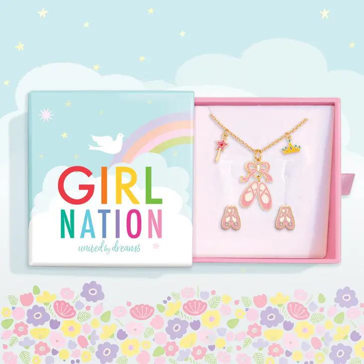 Charming Whimsy Necklace and Earring Set - Ballet Shoes
