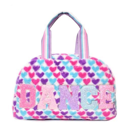 'Dance' Heart-Printed Plush Medium Duffle Bag