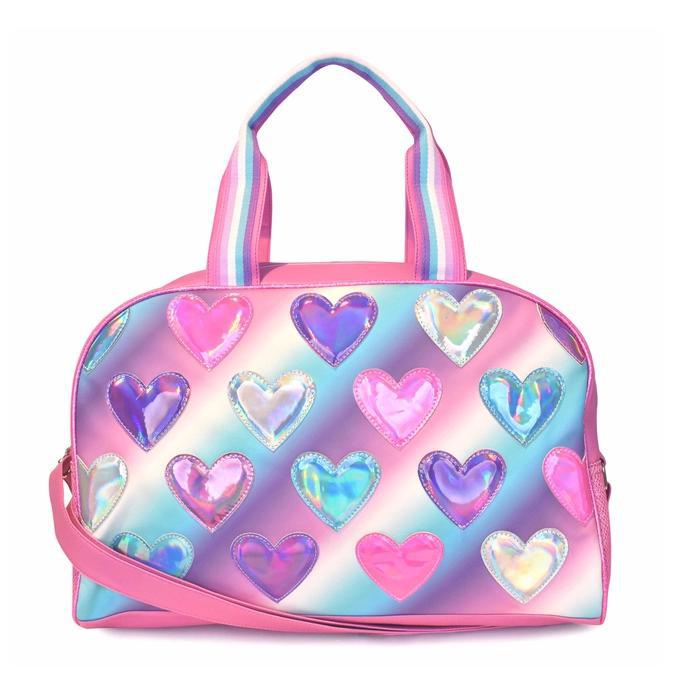 Metallic Heart-Patched Ombre Large Duffle Bag