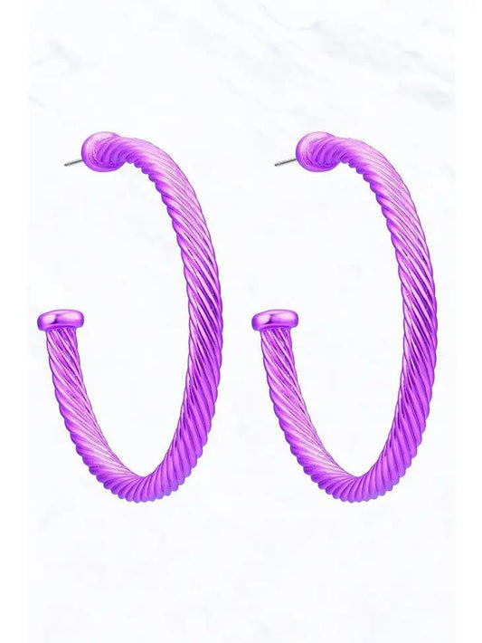 Colorful Roped Cable Open-End Hoop Earrings