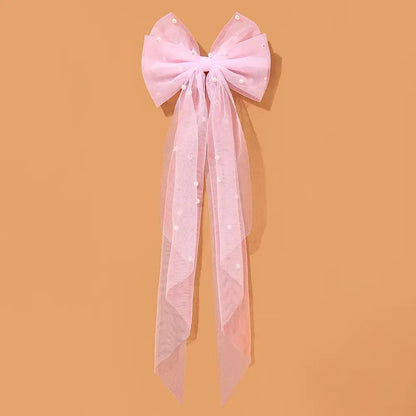 WSS Mesh Pearl Bow Hair Clip