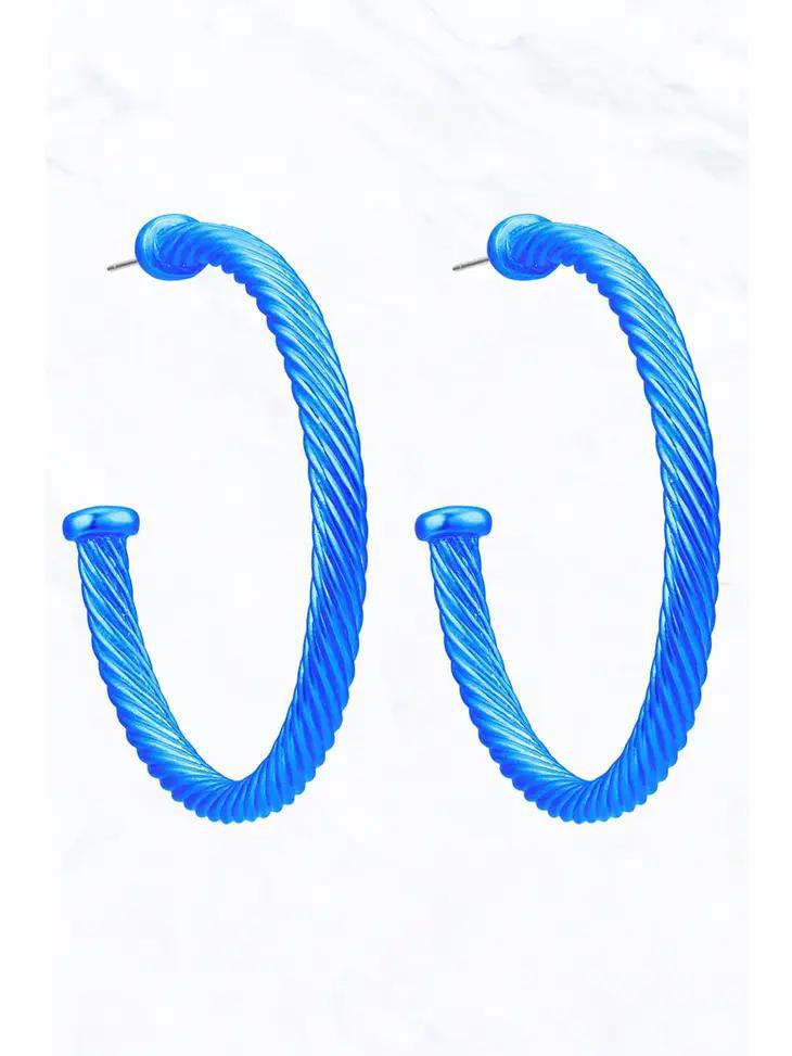 Colorful Roped Cable Open-End Hoop Earrings