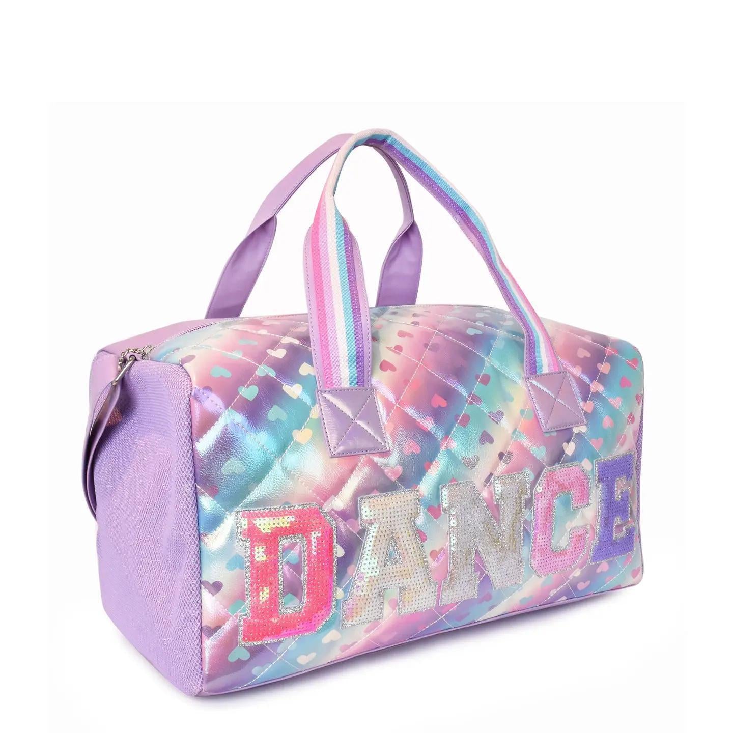 DANCE Ombre Hearts Metallic Quilted Large Duffle Bag