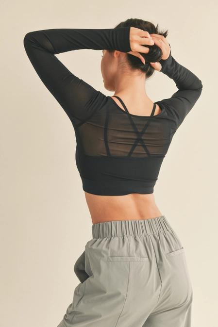 Black Long Sleeve Light Support Bra Top