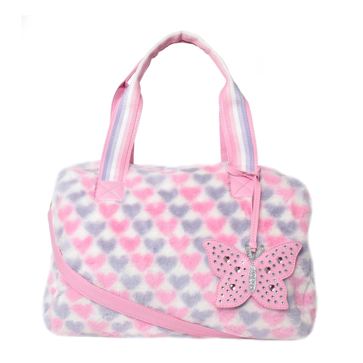 Lavender and Pink Heart Plush Mini Duffel Bag
